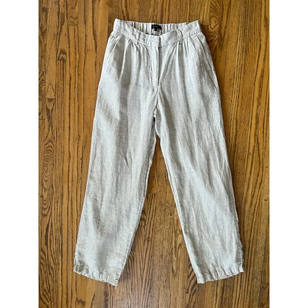 Quince Natural Linen-Blend Straight Leg Pants
